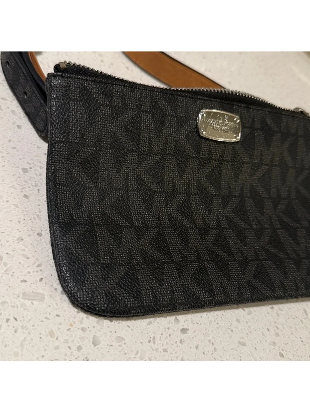 Michael Kors‎ Logo Belt Bag Black Gray Brown Waist Fanny Pack Purse Sz Medium
